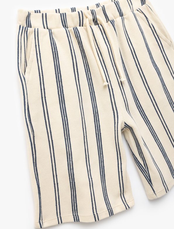 Boys' Cotton Striped Shorts with Drawstring and Pocket Details
