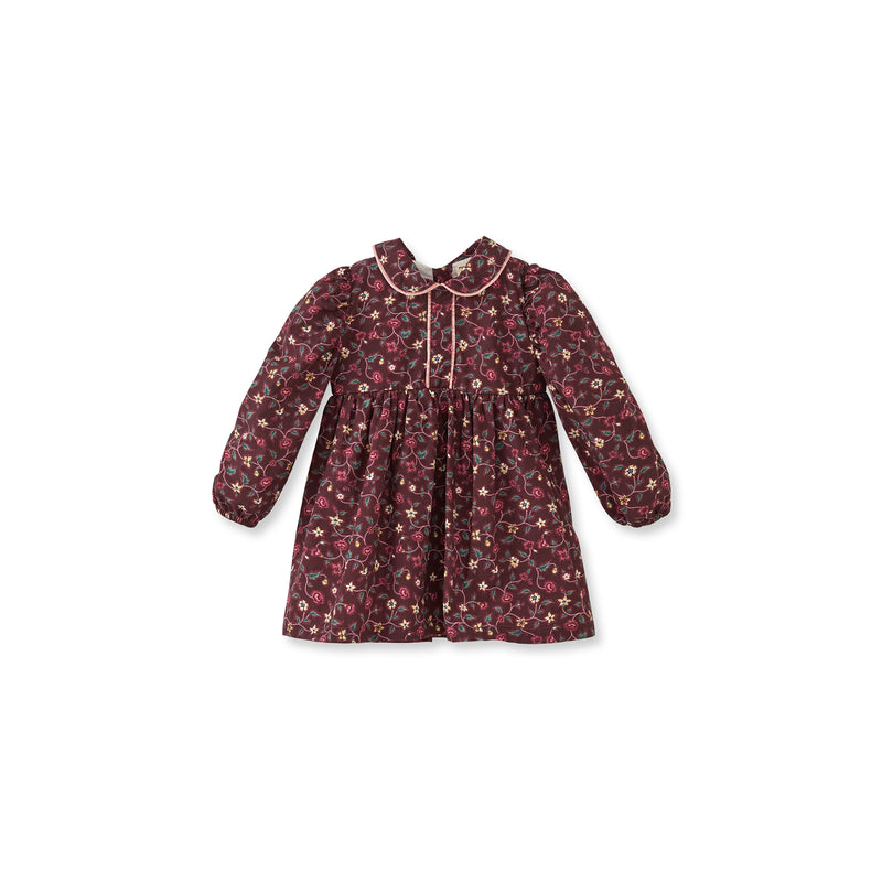 041_a22fde5c-27be-4526-90d4-10ed0362bdd0.jpg Floral Velvet Trimmed Burgundy Cotton Dress