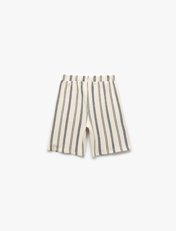 Boys' Cotton Striped Shorts with Drawstring and Pocket Details