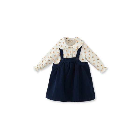 Navy Velvet Dress and Patterned Shirt Set