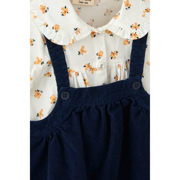 Navy Velvet Dress and Patterned Shirt Set