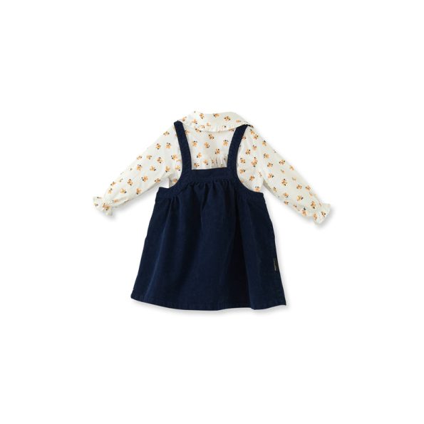 Navy Velvet Dress and Patterned Shirt Set