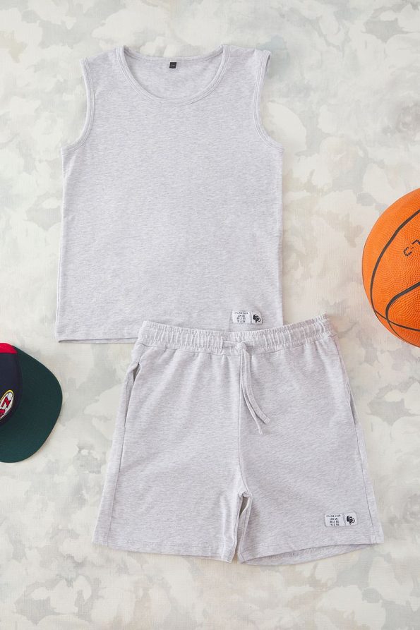 Trendyolmilla Kids Grey Cotton Basic Sleeveless Short Set