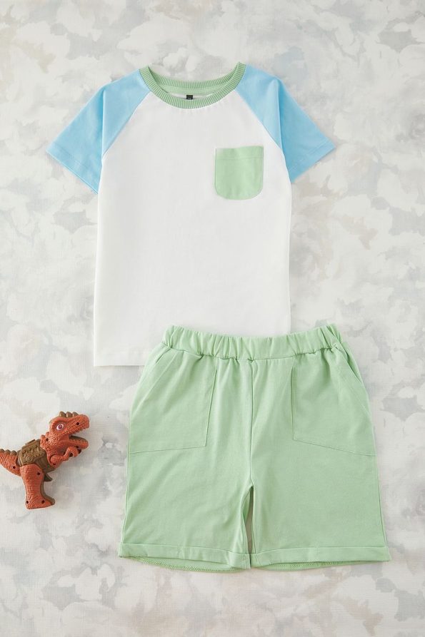 Trendyolmilla Kids Green Boys' 100% Cotton Color Block Short Sleeve Set