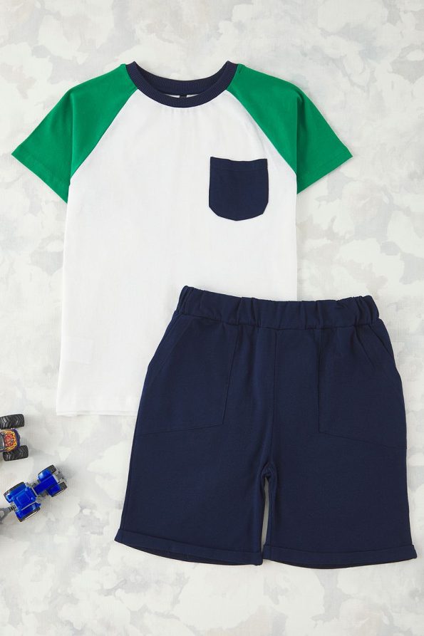 Trendyolmilla Kids Navy Blue Cotton Color Block Short Sleeve Set