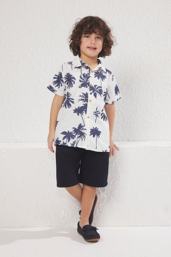 Trendyolmilla Kids Navy Cotton Printed Shirt and Shorts Set