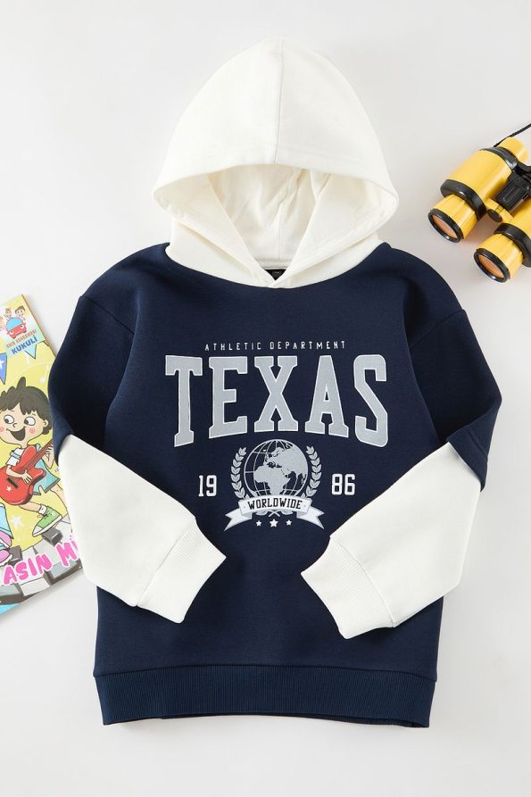 Trendyolmilla Kids Cream Hooded Slogan Printed Color Block Knit Sweatshirt