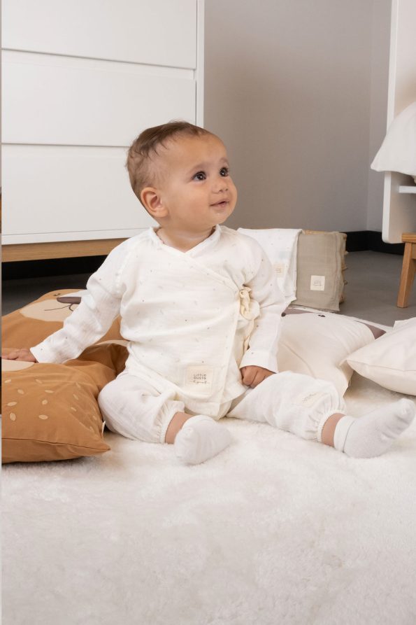 Organic Cotton Muslin Ecru Cross-Over Baby Set