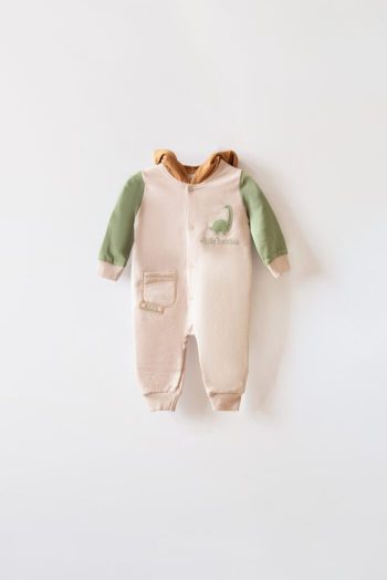 Hooded Baby Boy Dino Romper