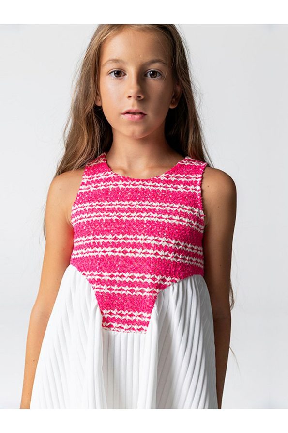 Embroidered Sleeveless Pleated Dress for Girls