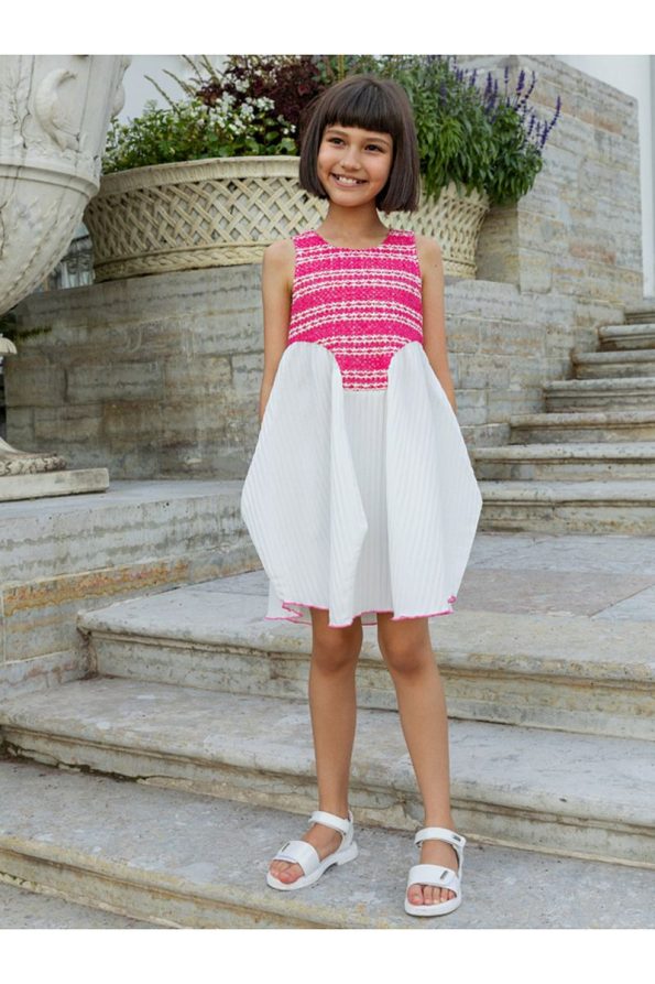 Embroidered Sleeveless Pleated Dress for Girls