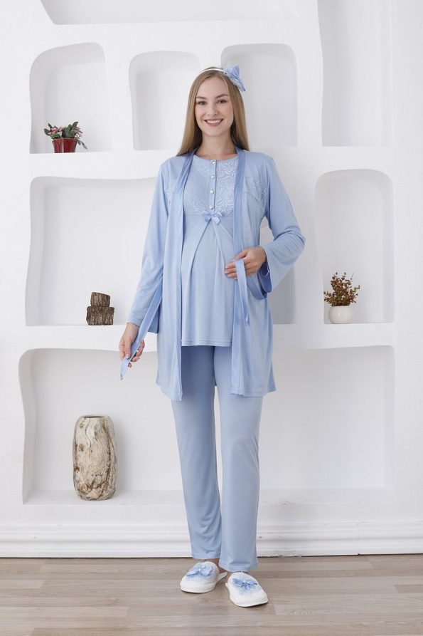 Erdeniz Textile Long Sleeve Button-Down Maternity Pajama Set