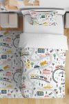 Evpanya White City Traffic Pattern Twin Bedding Set