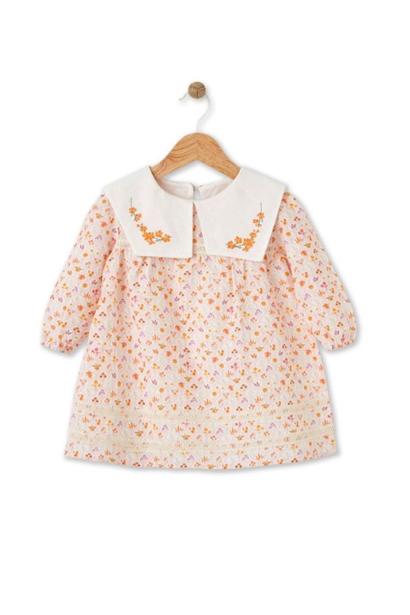 Maya And Luca Bloomy Spring Patterned Long Sleeve Orange Dress
