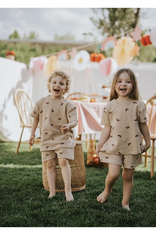 Kirazkids Croissant Patterned 100% Cotton Unisex Summer Set