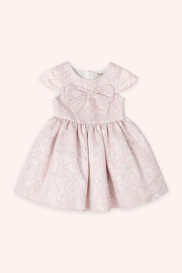 Pink Bow Detail Jacquard Dress for Girls