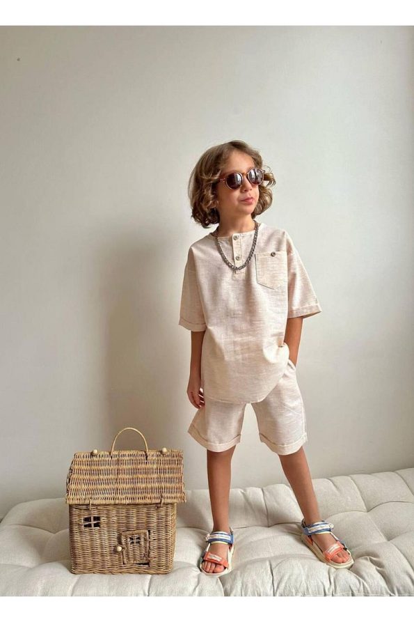 Yigit Boutique Poplin Fabric Boys' Short Set
