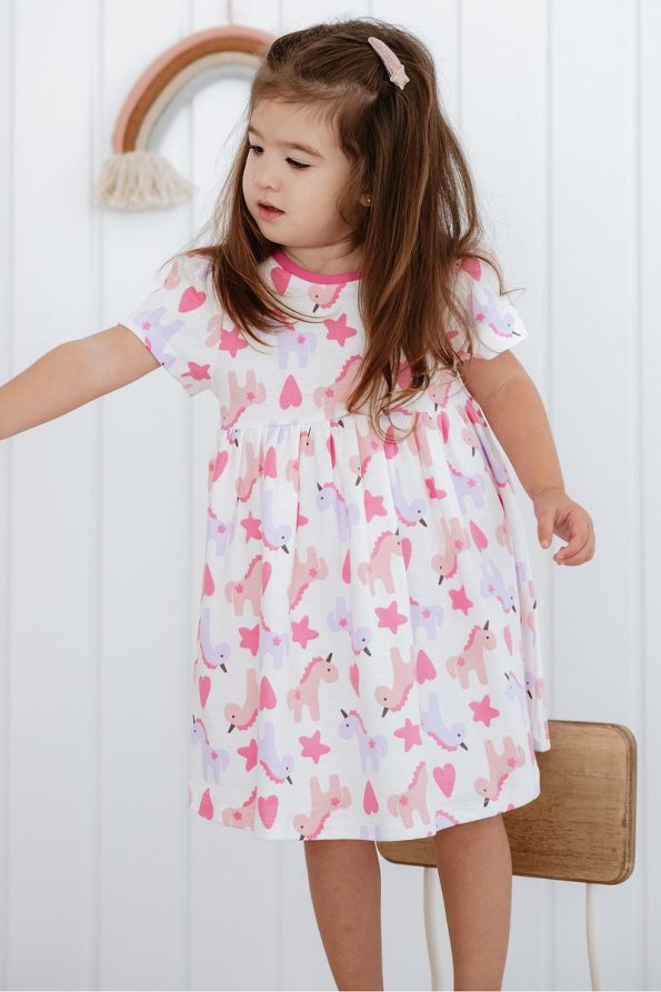 Lilabio 100% Cotton Short Sleeve Patterned Dress for Girls