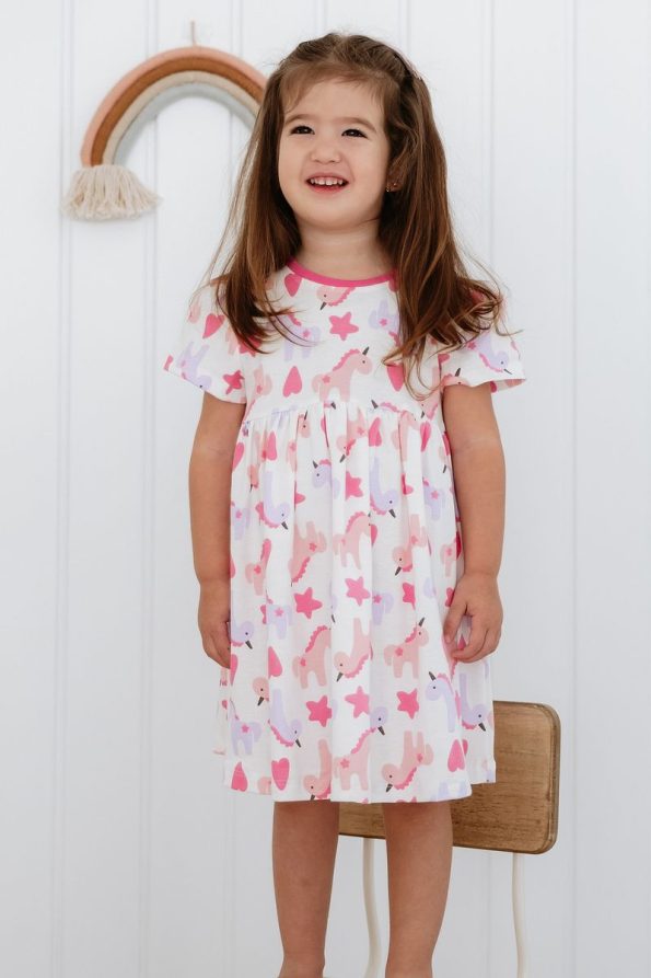 Lilabio 100% Cotton Short Sleeve Patterned Dress for Girls