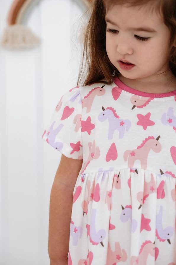 Lilabio 100% Cotton Short Sleeve Patterned Dress for Girls
