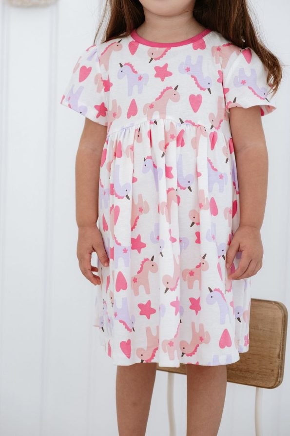 Lilabio 100% Cotton Short Sleeve Patterned Dress for Girls