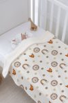 Tuğba Swan Plush Double-Sided Blanket - Vintage Lion and Rainbow