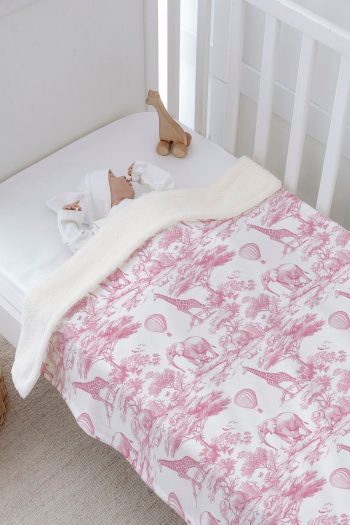 Tuğba Swan Plush Reversible Blanket - Pink Toile De Jouy