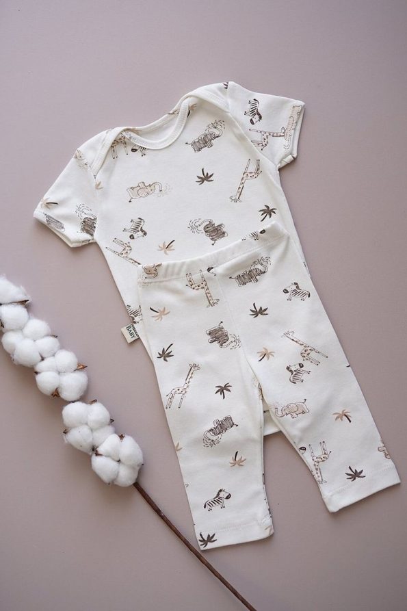 MELLS BABY Patterned Short Sleeve Baby Bodysuit and Snap Leggings Set