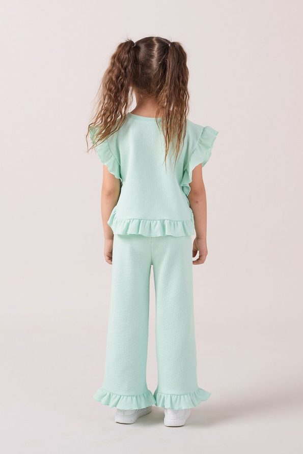 Minipodyum Girls' Ruffled Waffle Summer Two-Piece Set