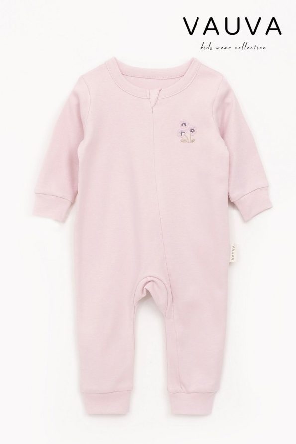 Baby Girl Boy Long Sleeve Embroidered Zip-Up Sleep Suit