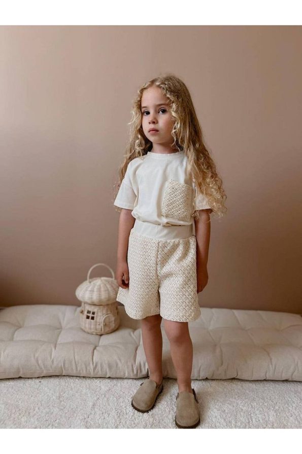 Jolly Kids Girls Cream Lace Shorts Set