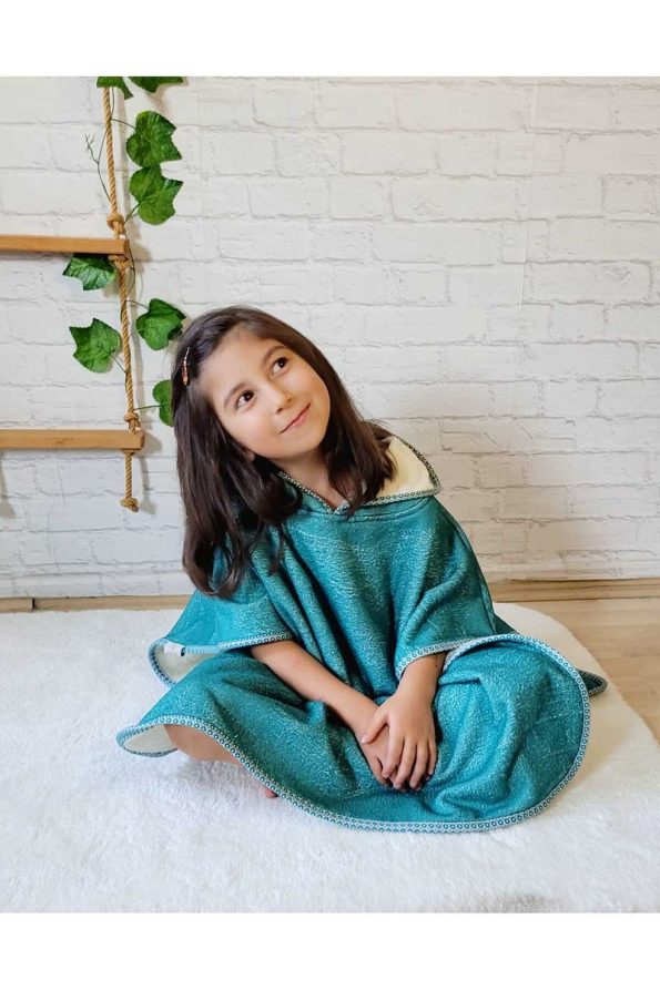 Cotton Lady Soft Cotton Hooded Towel Poncho for Kids - Emerald Green