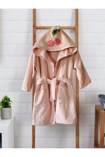 100% Cotton Soft Hooded Girls Bathrobe Pink/Cherry