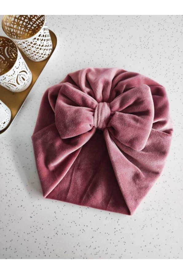 Double Layer Velvet Bow Headband for Baby Girls in Rose Dust Color