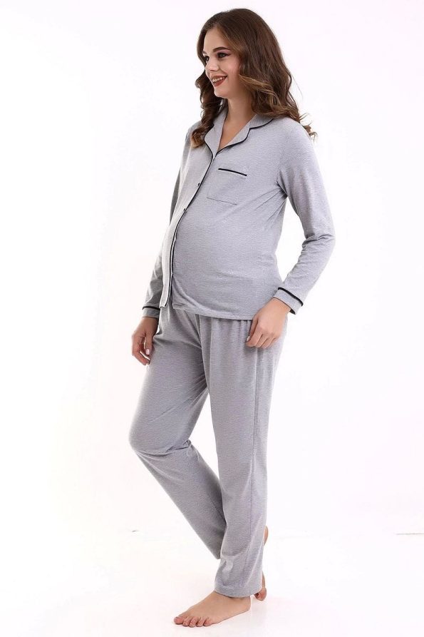LadyMina Maternity Long Sleeve Cotton Pajama Set
