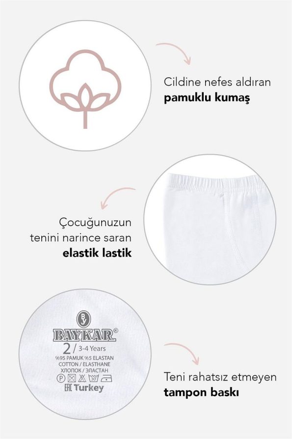 BAYKAR Boys' Cotton Terry Classic Boxer Shorts Pack of 3 White