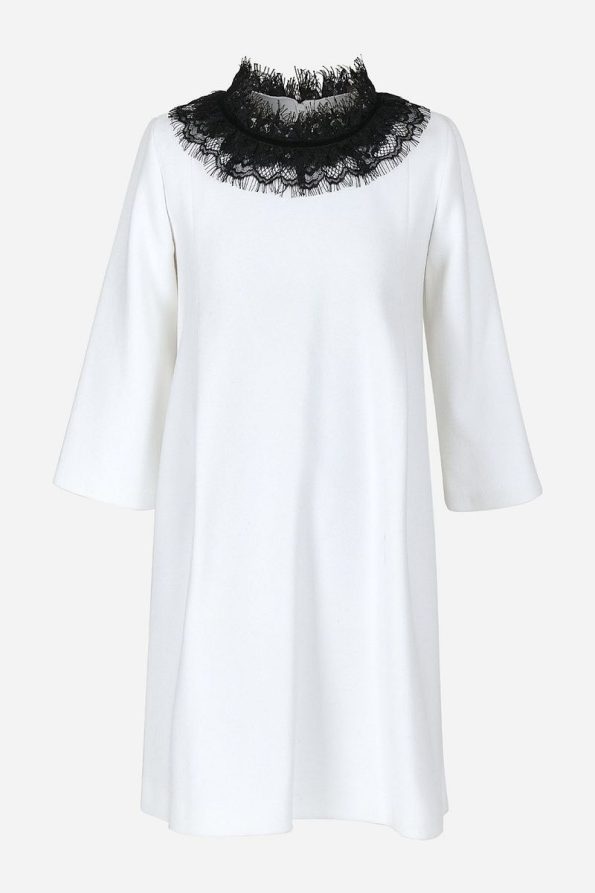 Augie Leauphant Lace Collar Detailed Off-White Dress