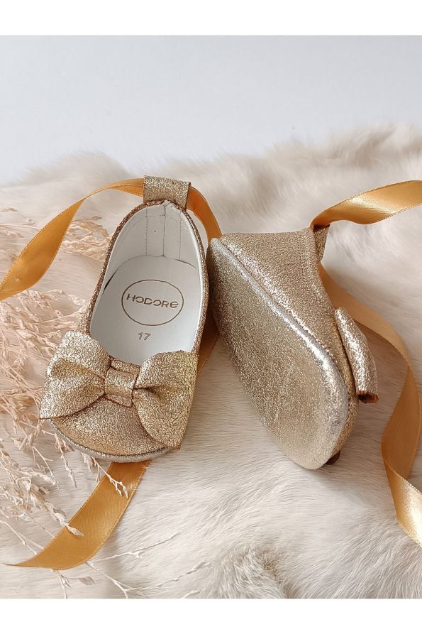 Hodore Perla Gold Genuine Leather Baby Moccasin Flats