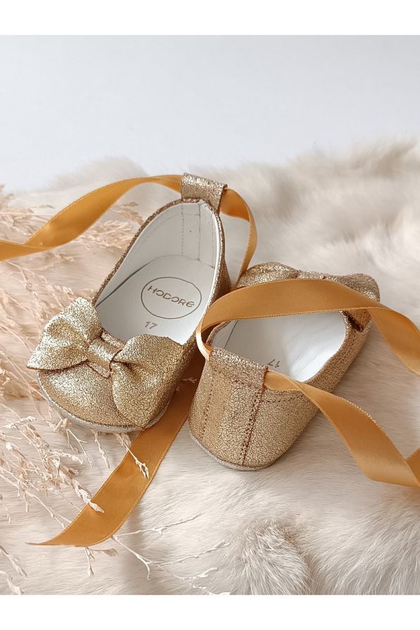 Hodore Perla Gold Genuine Leather Baby Moccasin Flats