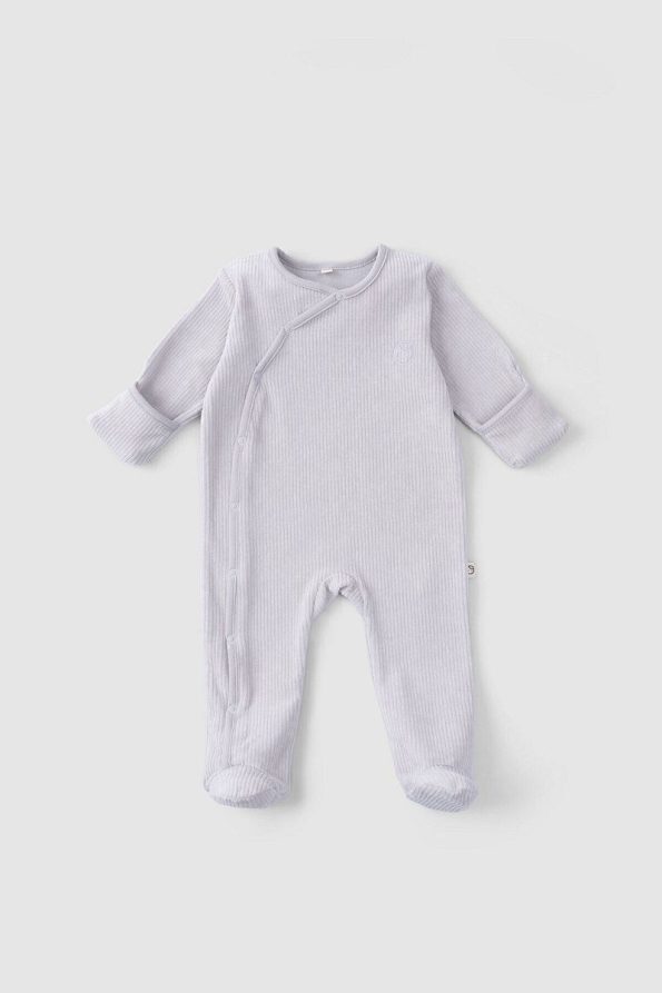 Little Gusto Self-Gloved Cuffed Velvet Baby Romper Gray