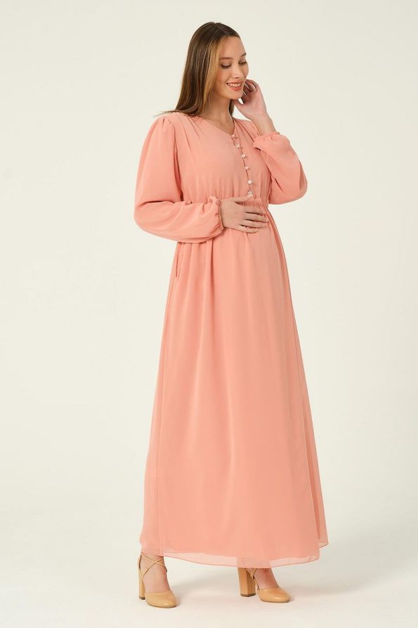 BUSA Maternity Tie Waist Chiffon Maxi Dress Salmon