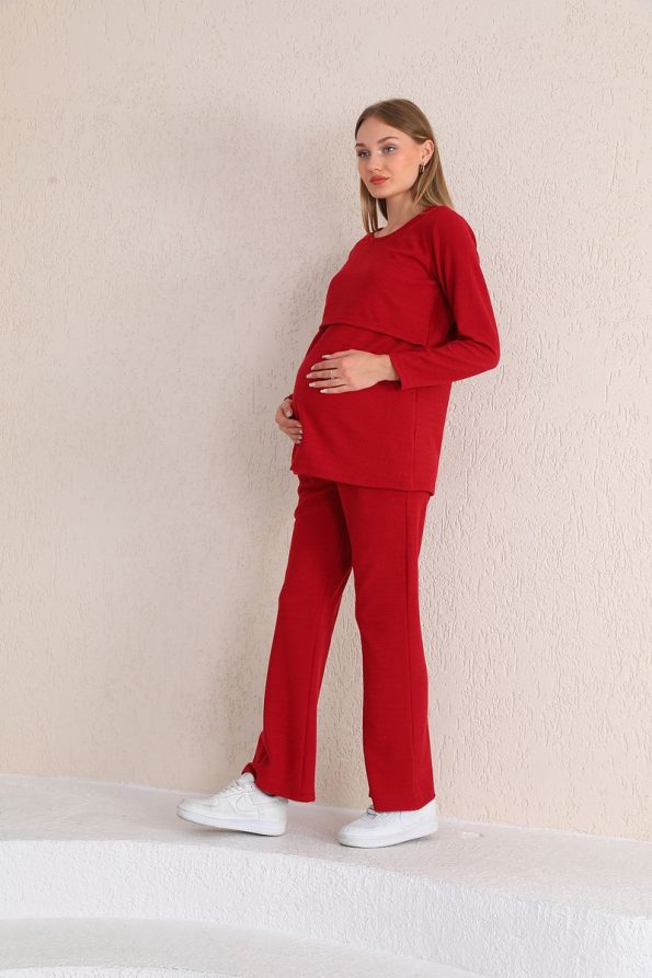 Miss World Lissa Burgundy Nursing-Friendly Maternity Tracksuit Set