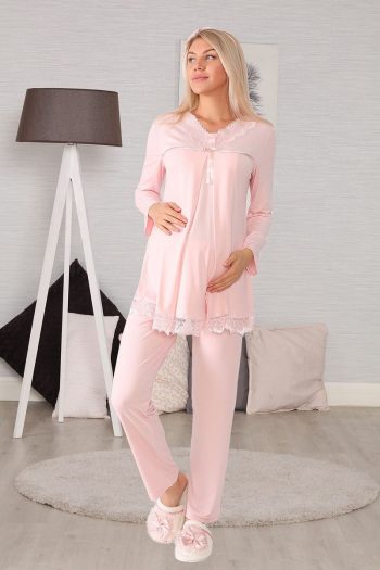 Maternity Nursing Pajama Set in Powder Pink