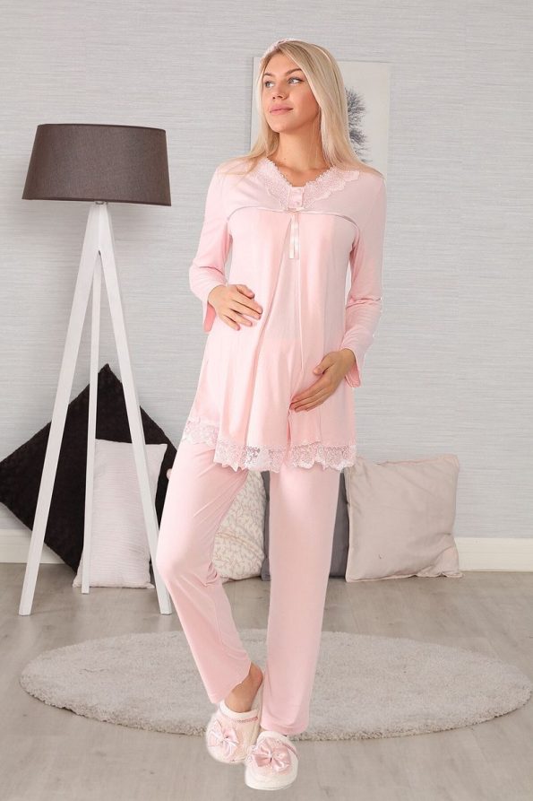 Maternity Nursing Pajama Set in Powder Pink