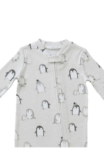 Penguin Organic Cotton Footed Zipper Baby Onesie