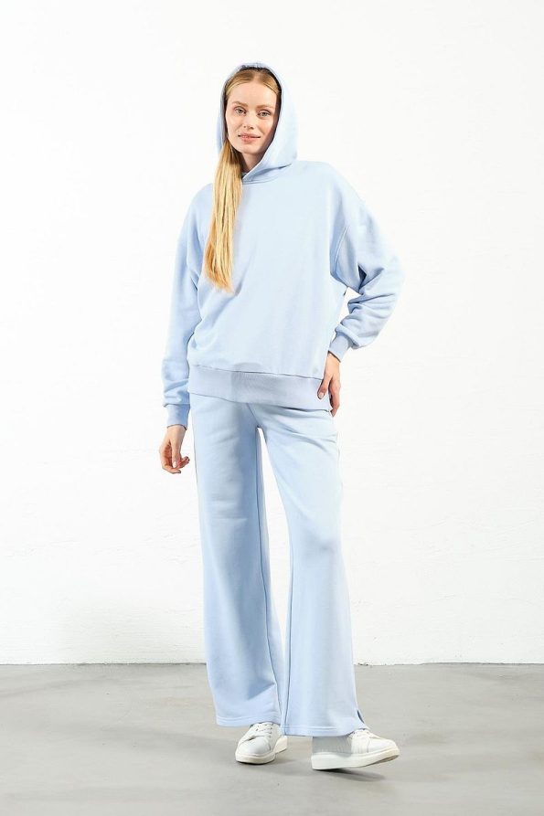 BUSA Maternity Adjustable Waistband Loose Fit Hoodie Set Light Blue