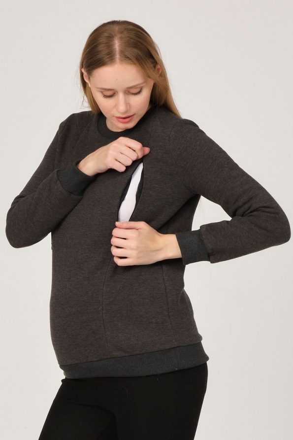 BUSA Thermal Nursing Sweatshirt for Maternity in Anthracite