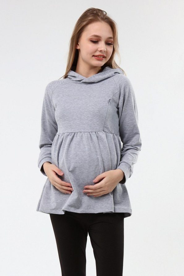 Luvmabelly Myra Gathered Zip Nursing Sweatshirt - Gray