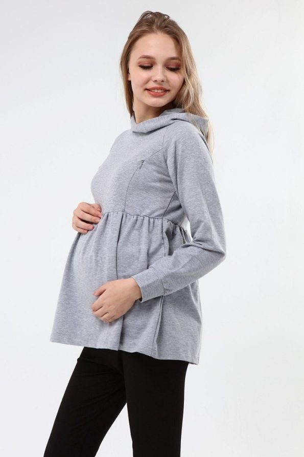 Luvmabelly Myra Gathered Zip Nursing Sweatshirt - Gray