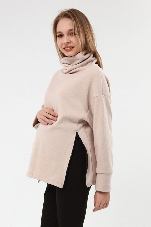 Luvmabelly Myra Zip-Up Maternity Sweatshirt - Beige